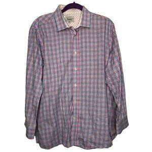Ted Baker Endurance men's plaid pink blue size 17 32/33 100%‎ cotton button down